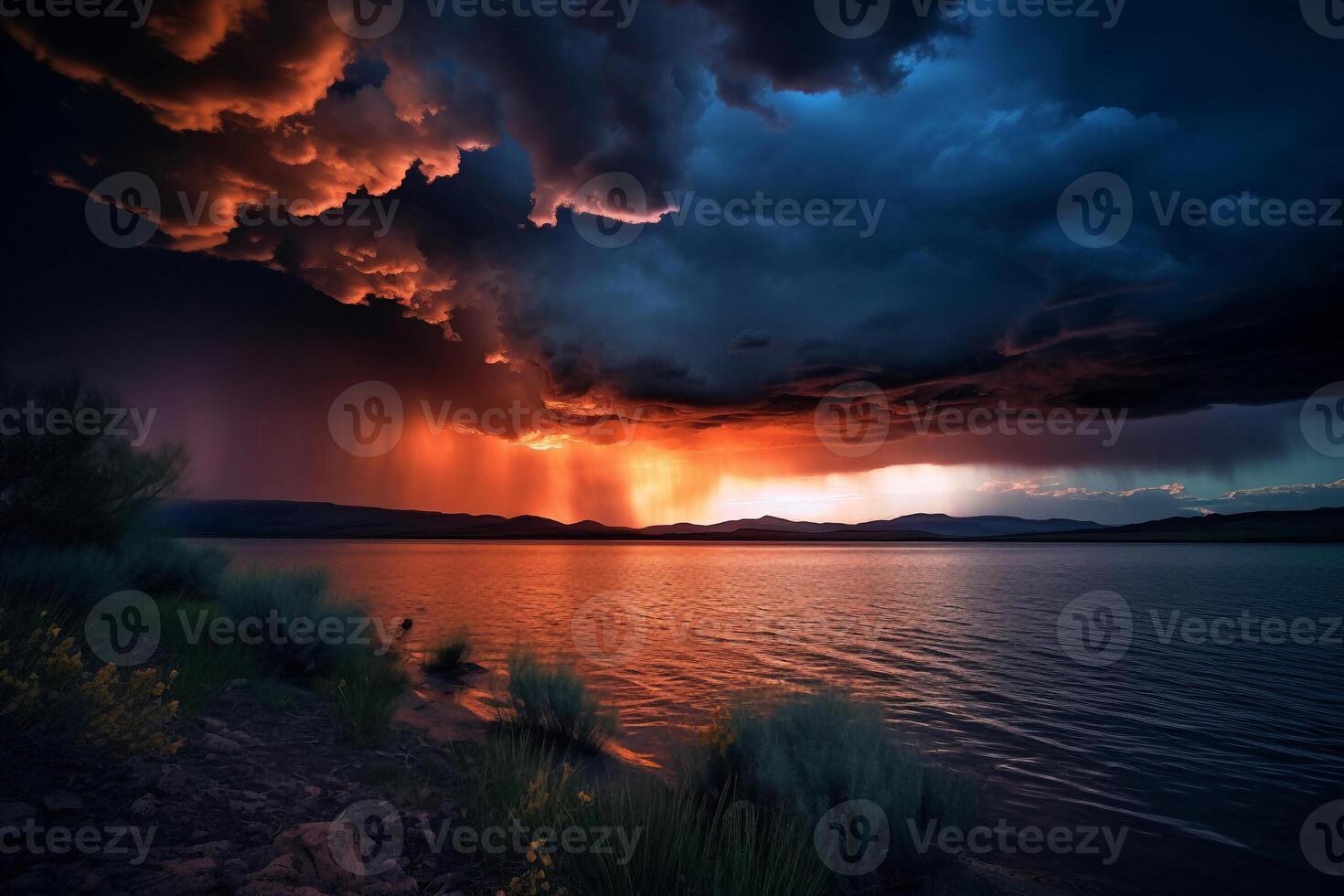 Meadow on lake AI Generate photo