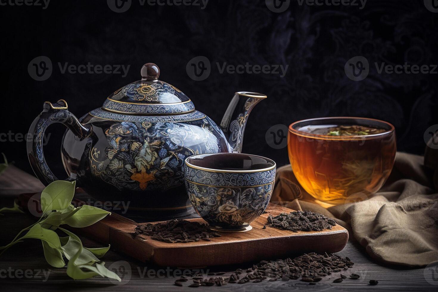 A cup off tea with teapot AI Generate photo