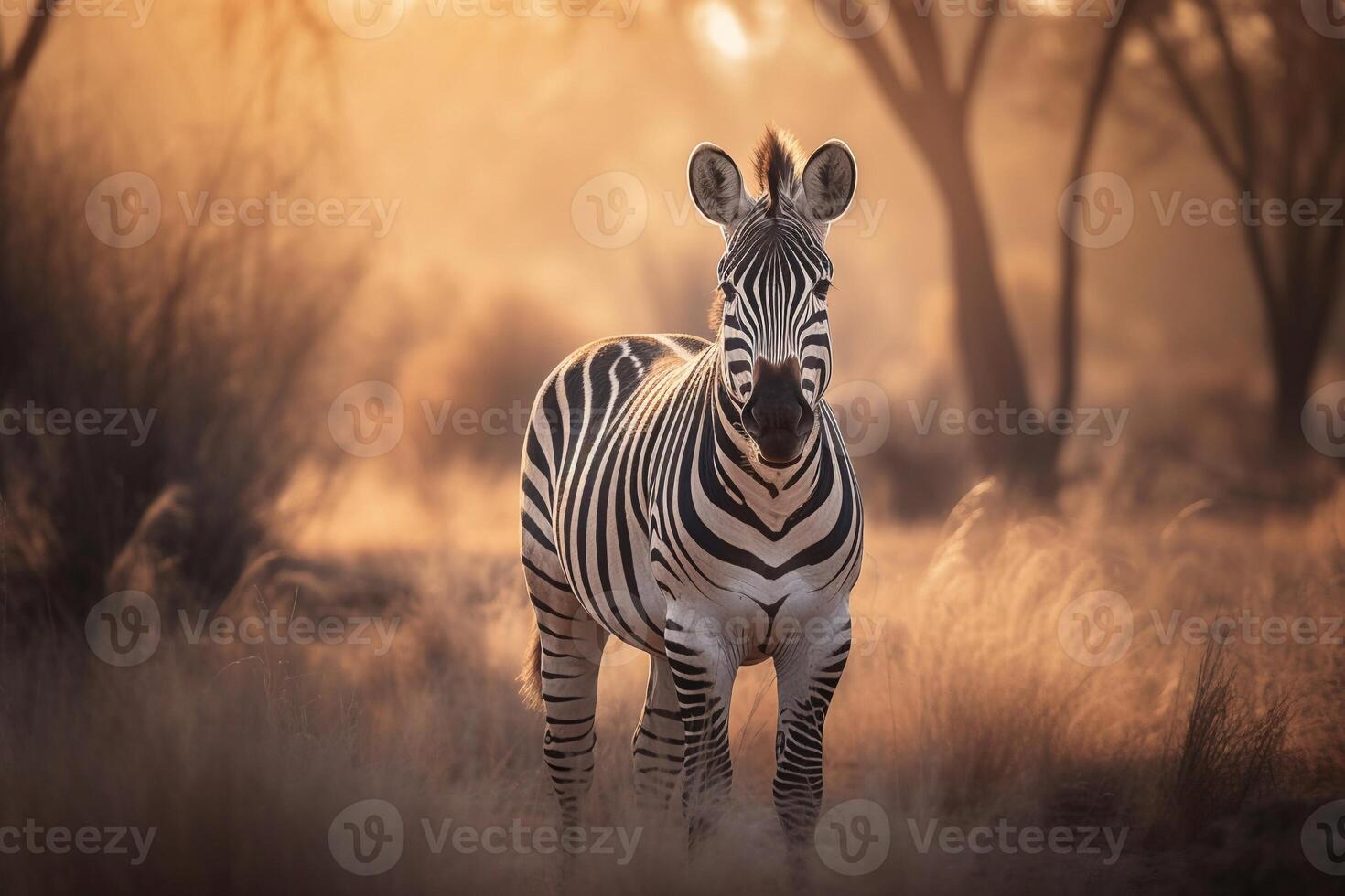 Portrait zebra on the forest AI Generate photo