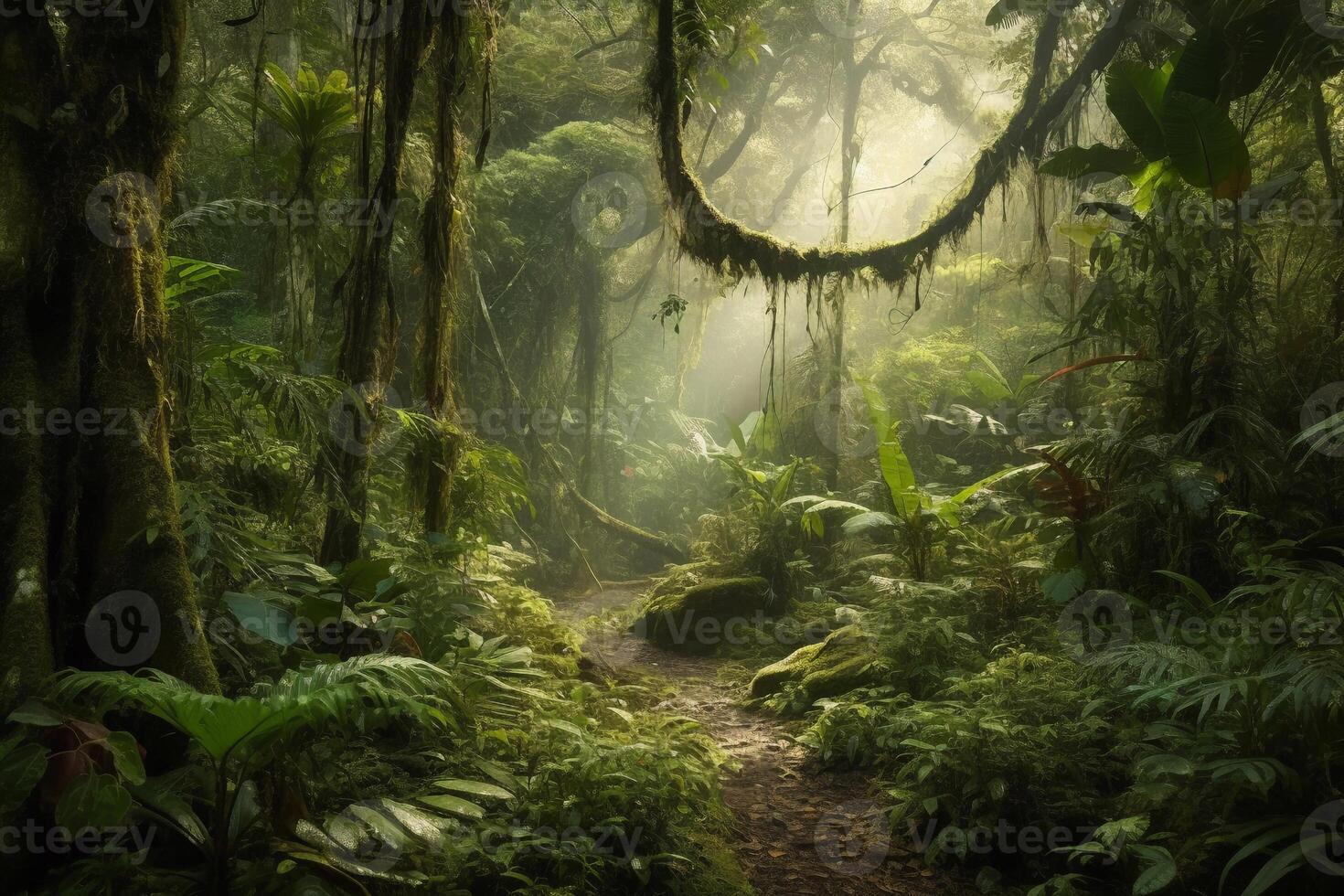 Morning light in the forest AI Generate photo