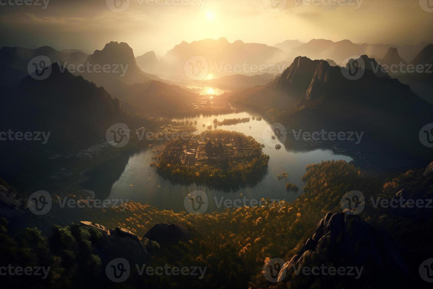Mountain with lake AI Generate photo