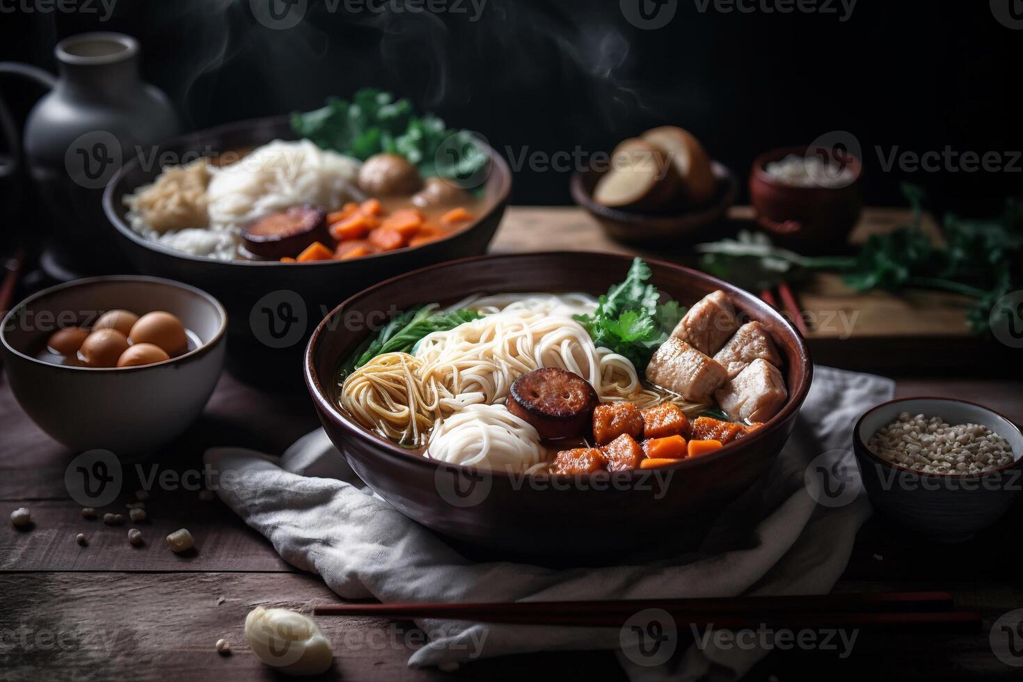 Noodle with meat ball ai generate photo