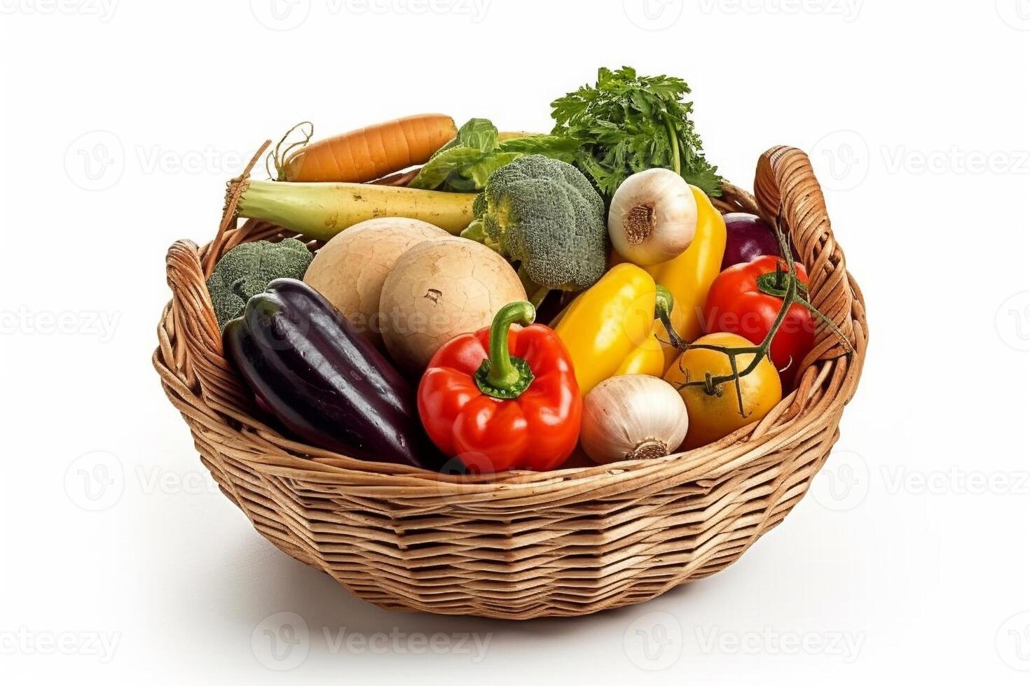 A basket vegetables isolated on white AI Generate photo