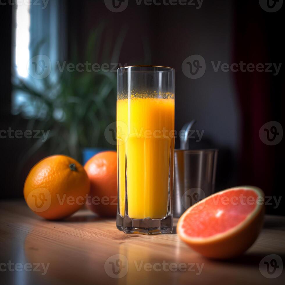 A glass of juice with fruit AI Generate photo