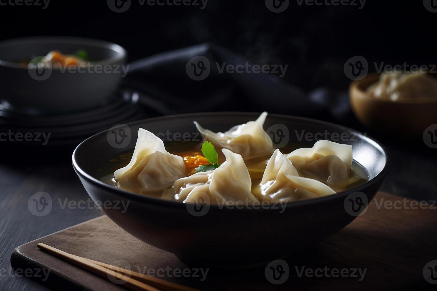 Pork dumpling on the bowl ai generate photo