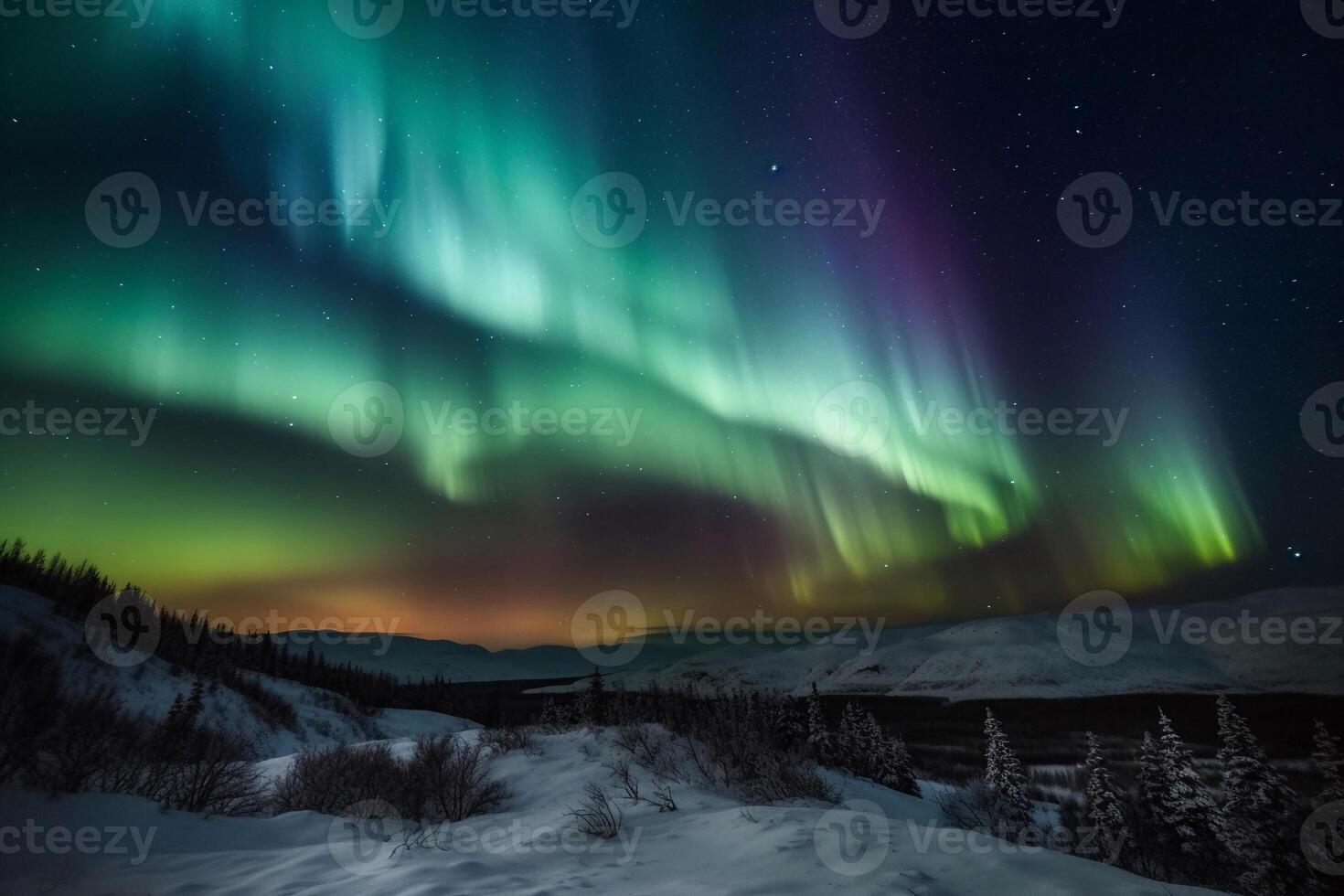 Beautiful aurora in the night sky ai generate photo