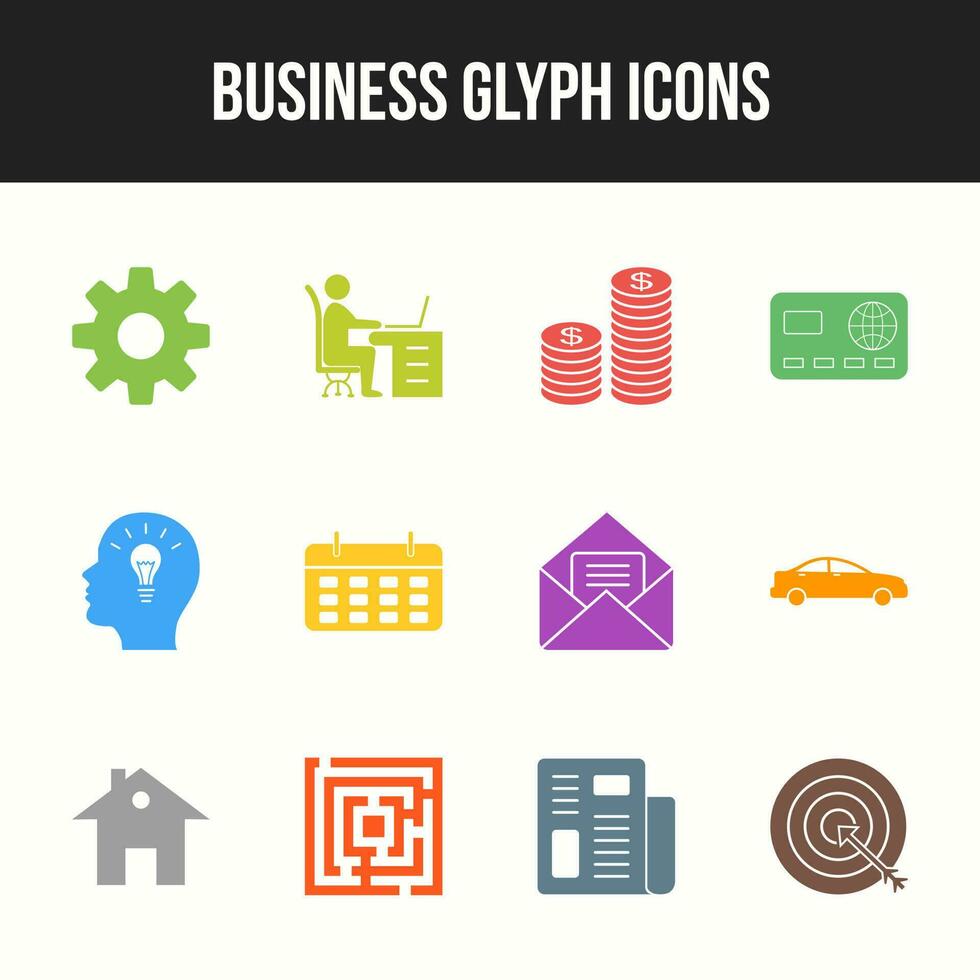 Unique Business Glyph icon set vector