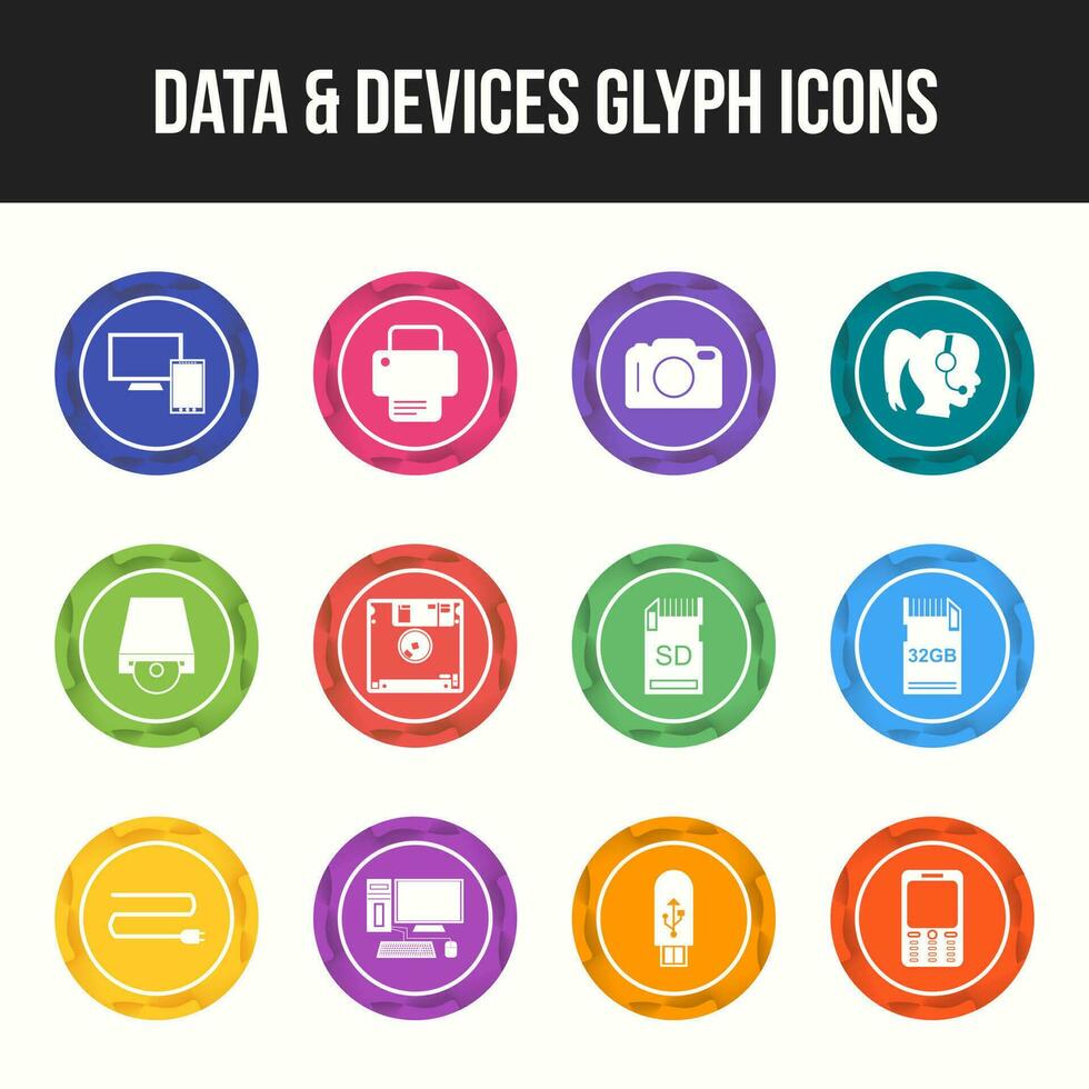 Unique Data and Devices Glyph icon set vector