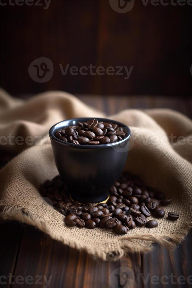 Cup with coffee bean on the table AI Generate photo
