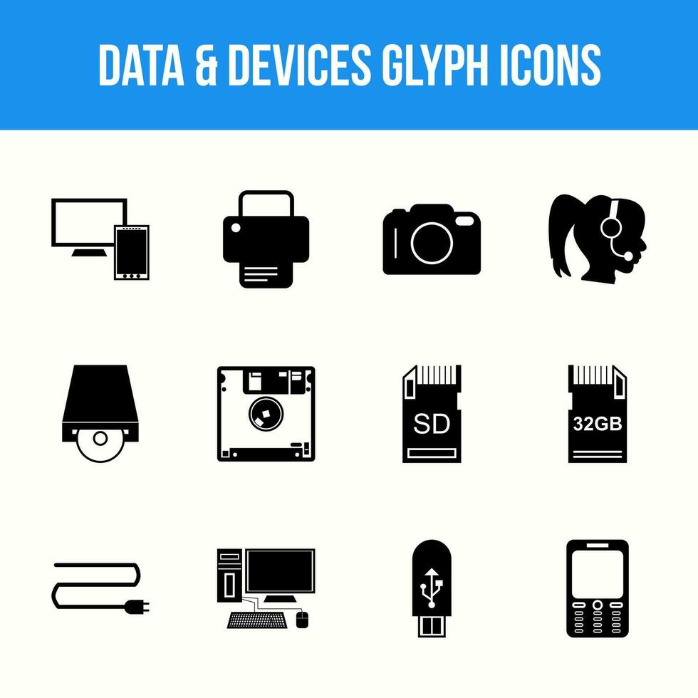 Unique Data and Devices Glyph icon set vector