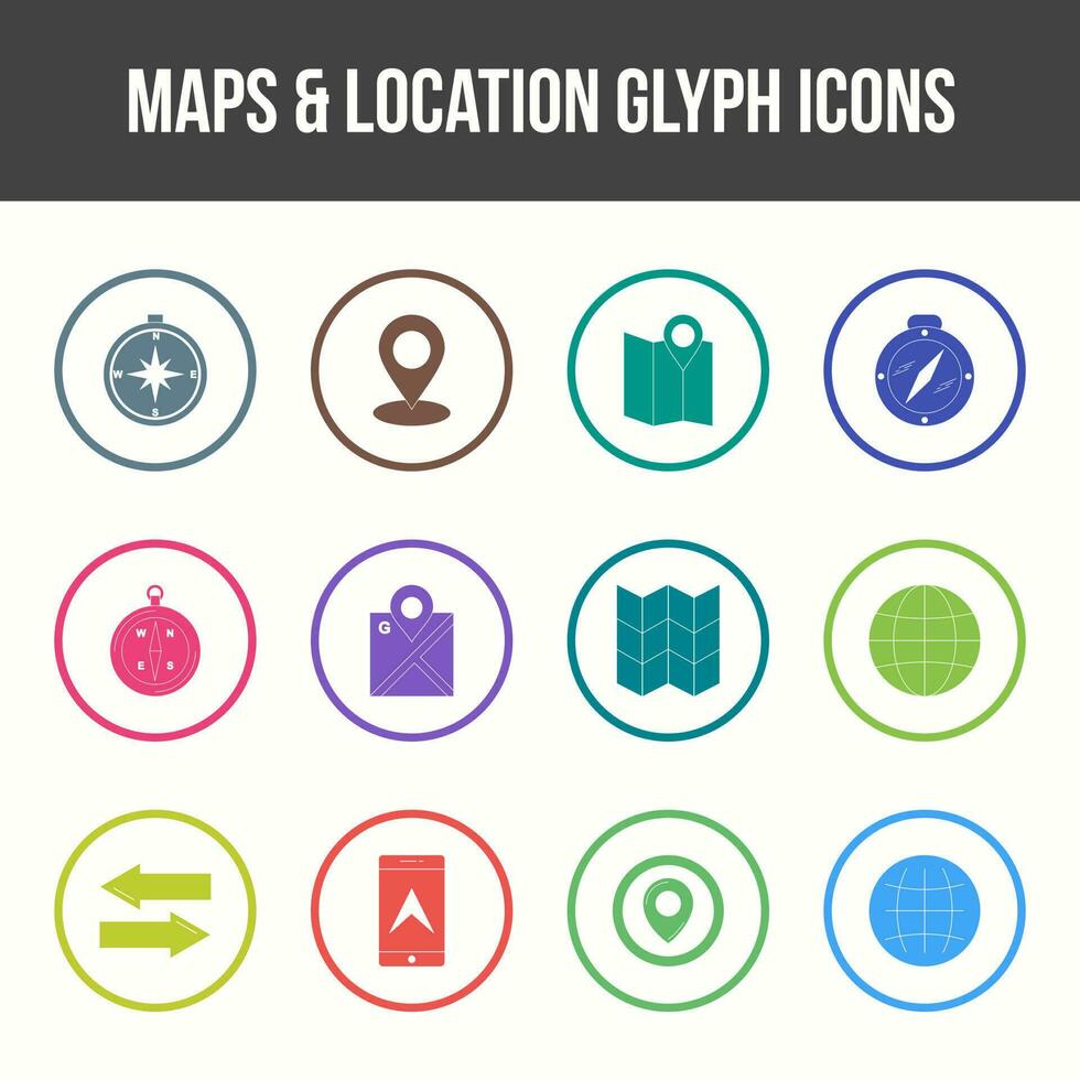 Unique Maps and location Glyph icon set vector