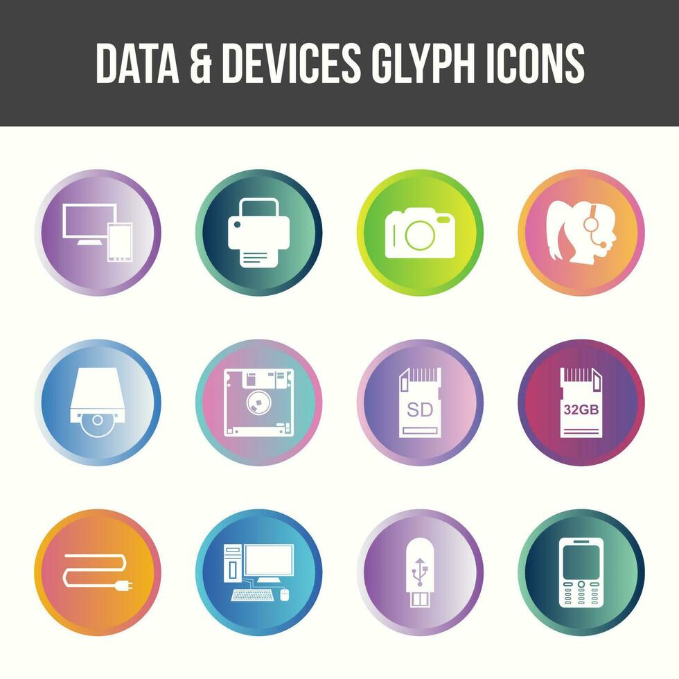 Unique Data and Devices Glyph icon set vector
