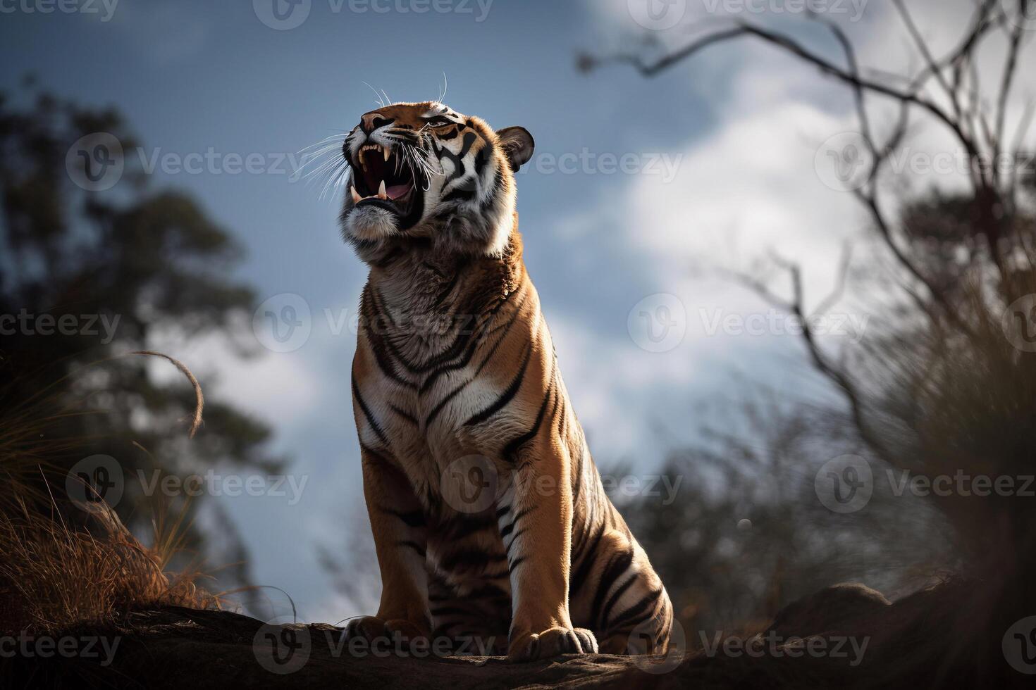 Portrait tiger on the forest AI Generate photo