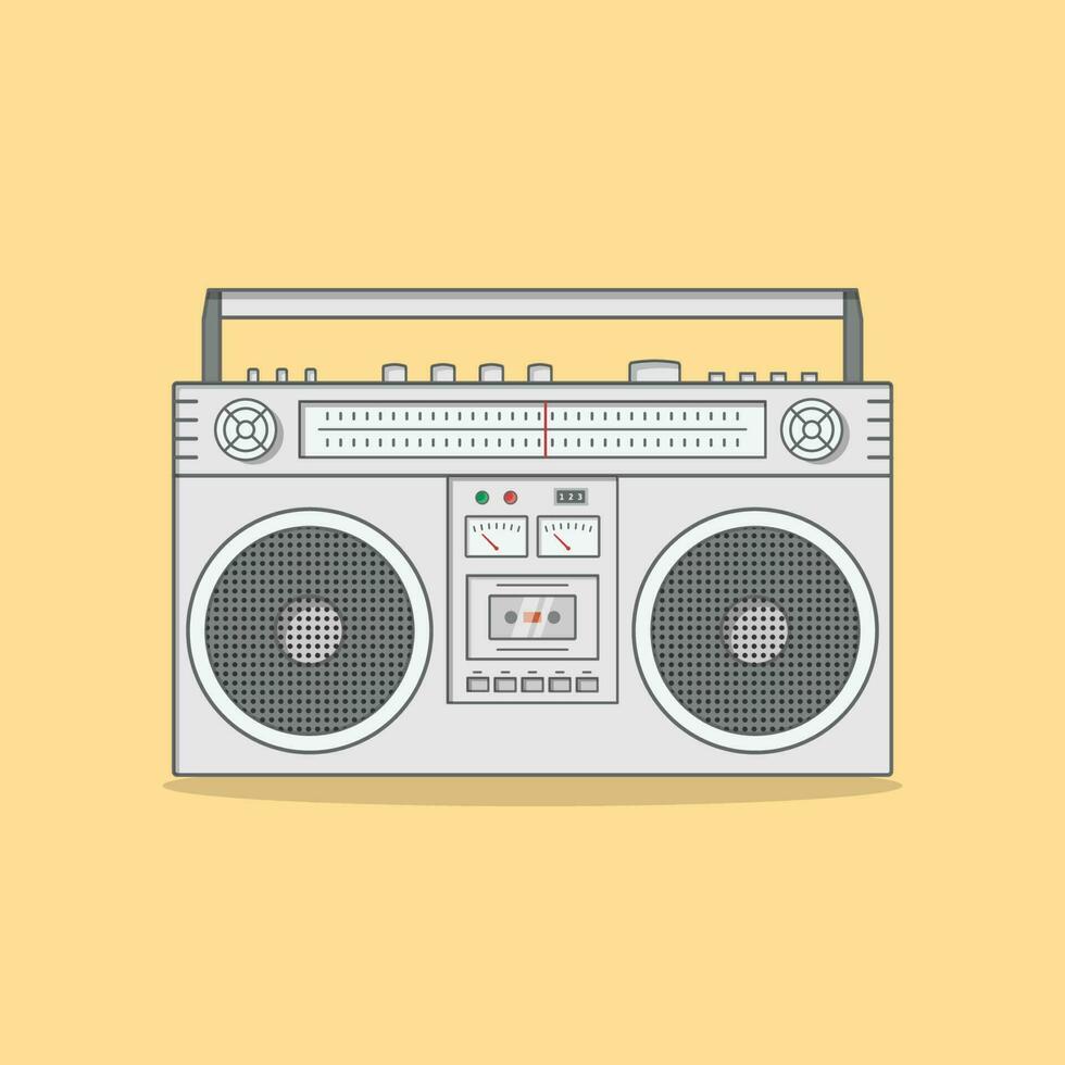 minimalist retro boombox icon cassette player tape recorder illustration retro vintage 90s 80s nostalgia vector