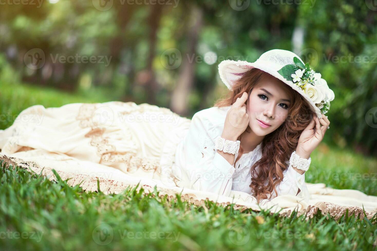 Beautiful lady in vintage outfit photo