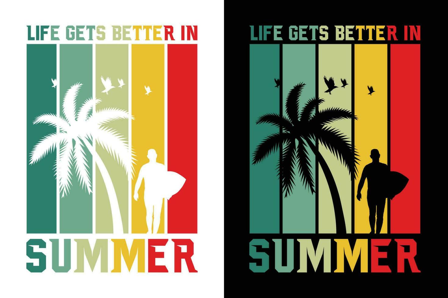 Summer t-shirt design, summer beach vacation t-shirts, summer surfing t-shirt vector design