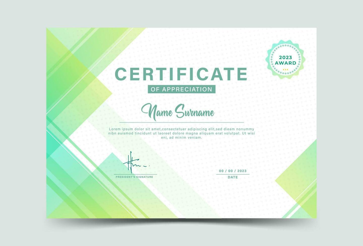 Award Certificate Template Layout with Badges, green gradation