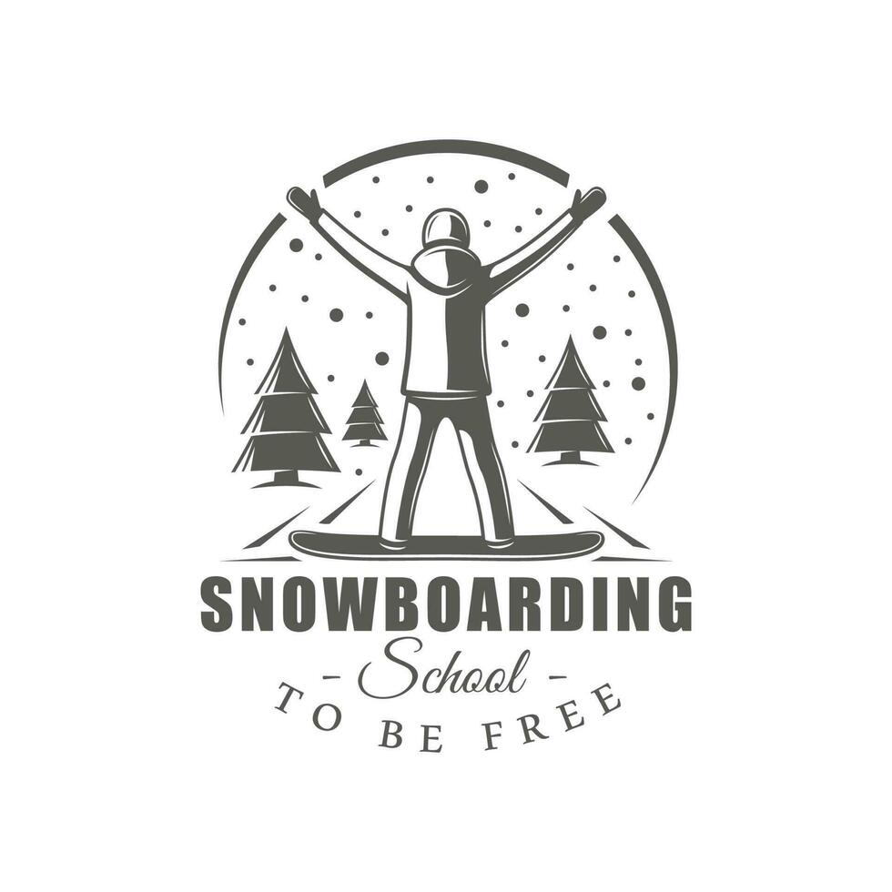 Vintage snowboarding label isolated on white background vector