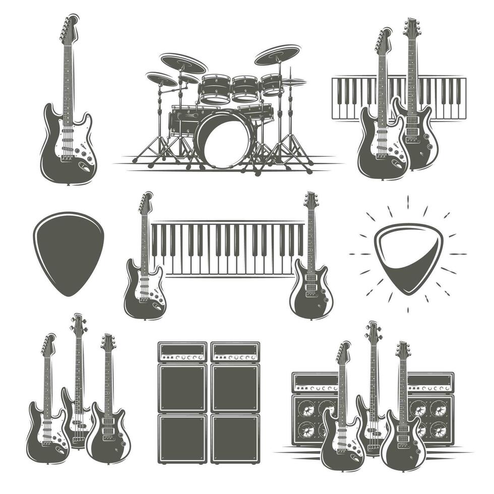 conjunto de musical instrumentos aislado en un blanco antecedentes vector