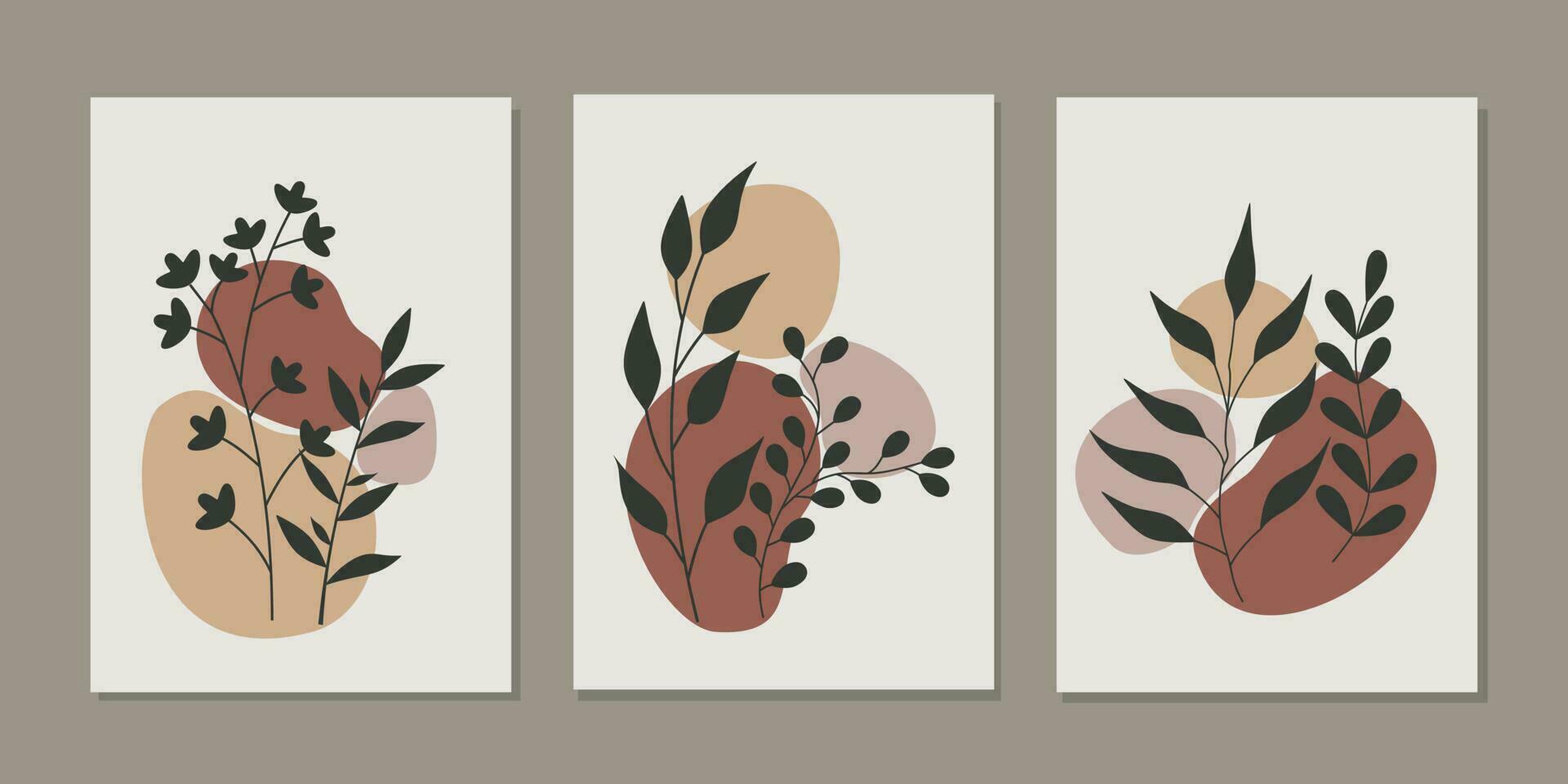 set of simple wall decor templates with beautiful hand drawn floral decorations. abstract foliage background For wallpaper, interior, waiting room, room room, poster, living room vector