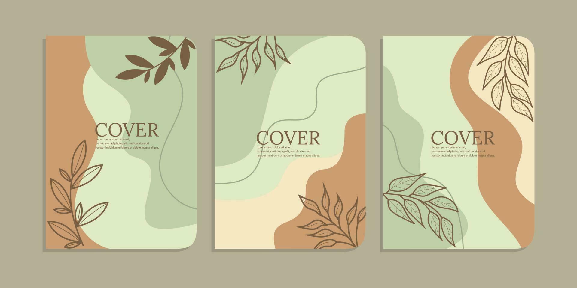 conjunto de libro cubrir modelo con mano dibujado follaje decoraciones resumen retro floral antecedentes. Talla a4 para cuadernos, diario, planificadores, folletos, libros, catálogos vector