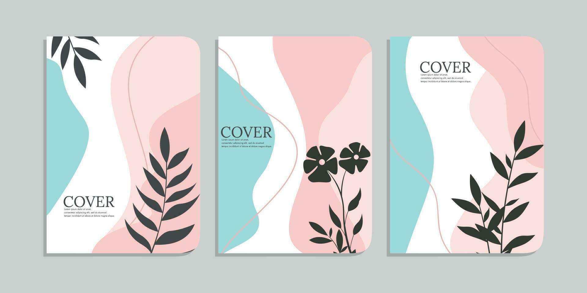 set of book cover template with hand drawn foliage decorations. abstract retro floral background. size A4 For notebooks, diary, planners, brochures, books, catalogs vector