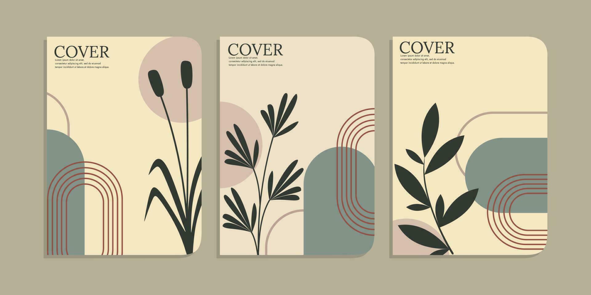 boho book cover set.botanical abstract style and floral design. For notebooks, planners, brochures, books, catalogs, cards, invitations etc. Vector illustration.