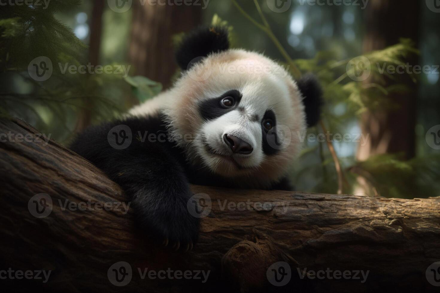 Big panda on the forest AI Generate photo