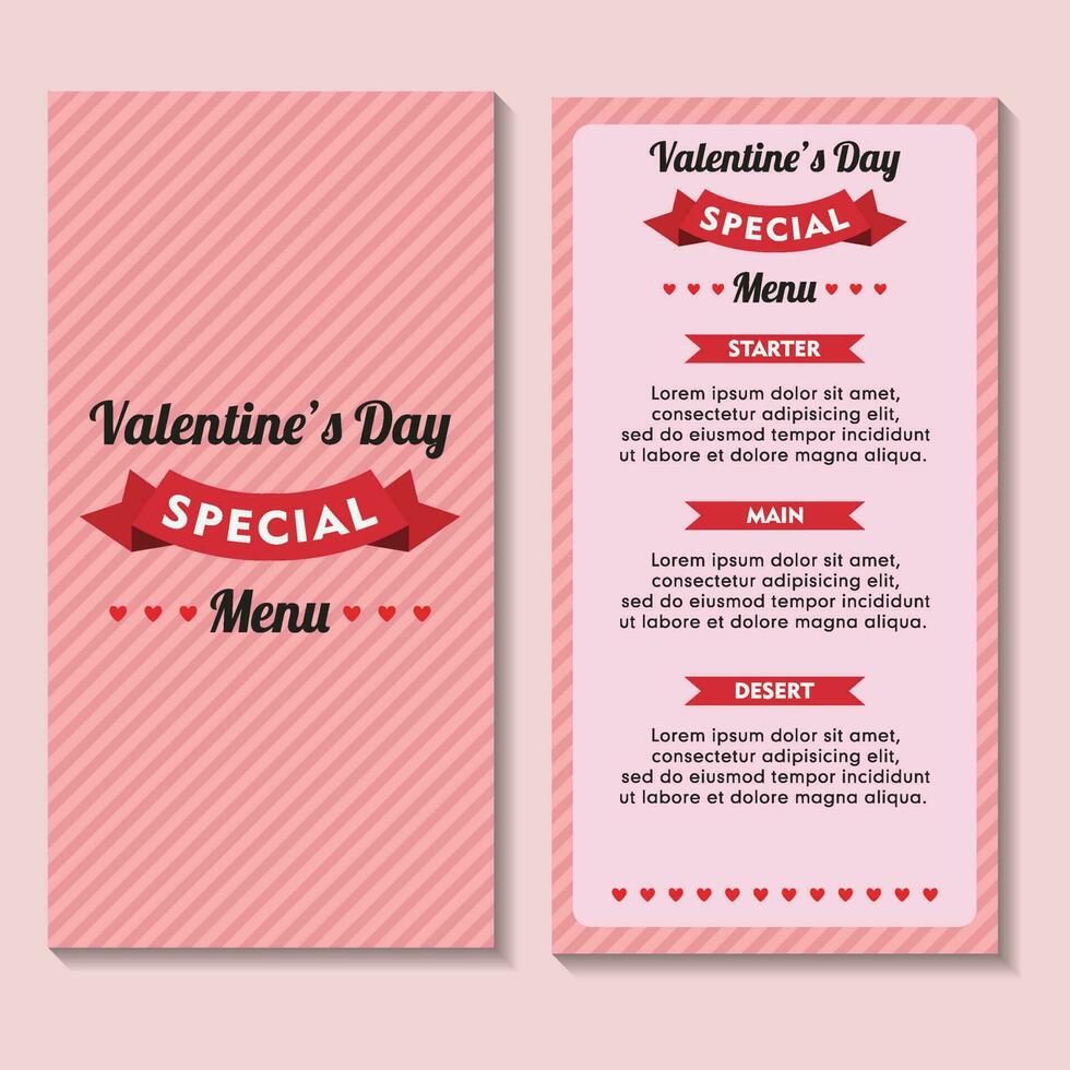 Valentine Day Restaurant Menu Pink Background with Ribbon vector