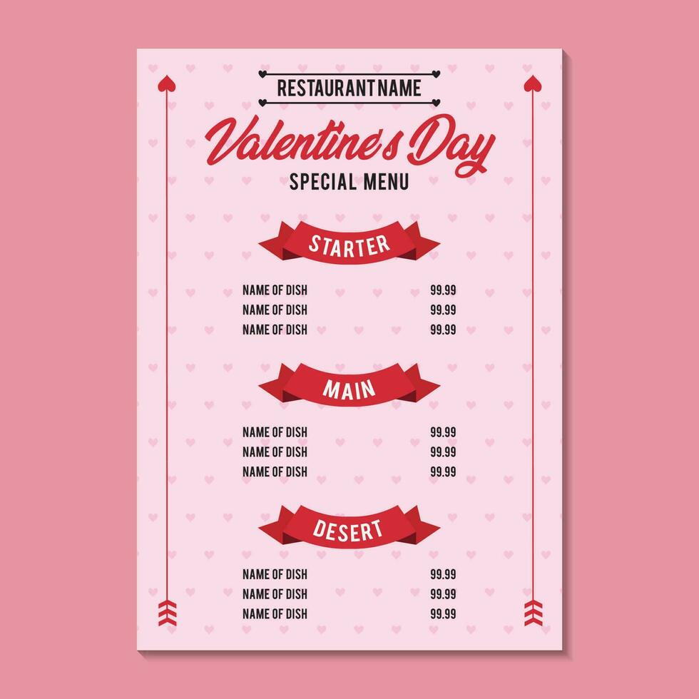 Valentine Day Special Menu 1 Side vector