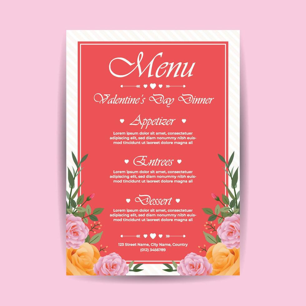 san valentin día cena menú modelo vector