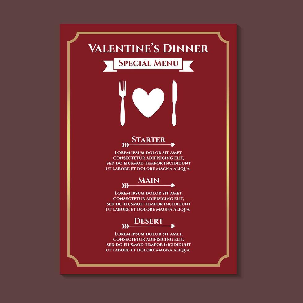 Valentine Dinner Menu vector