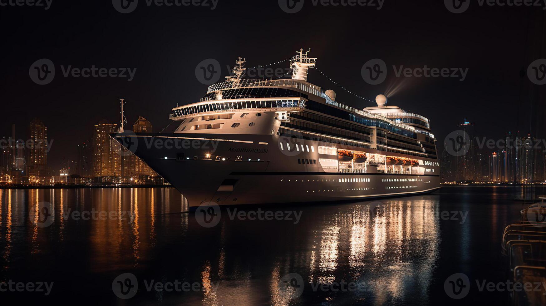 Modern cruise liner in the harbor at night, photo