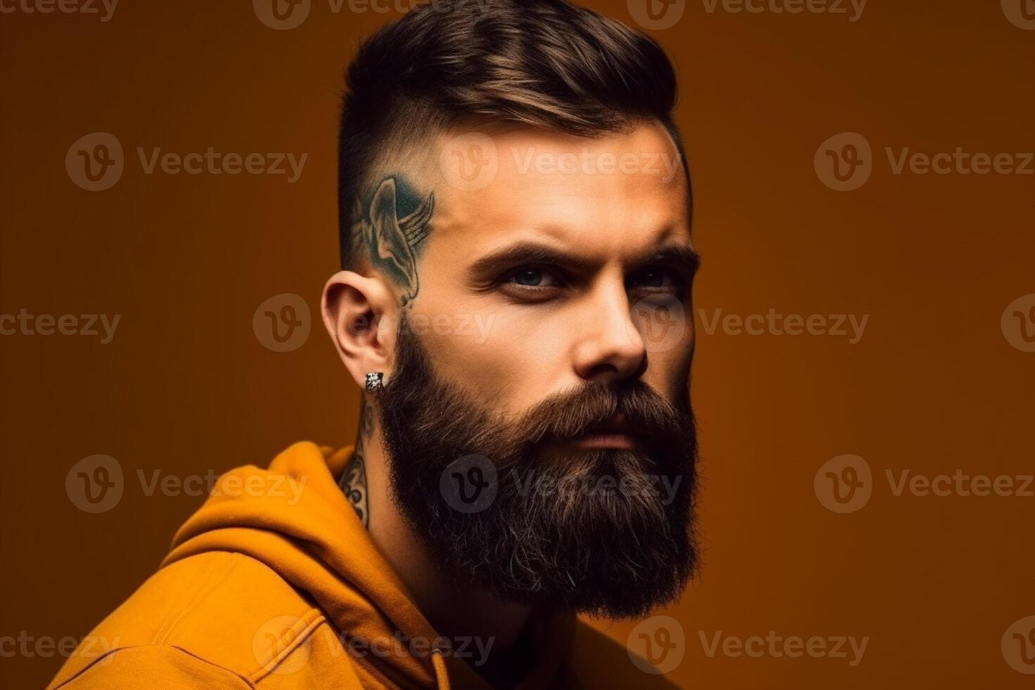 a man on solid color background photoshoot with Serious facial expression photo