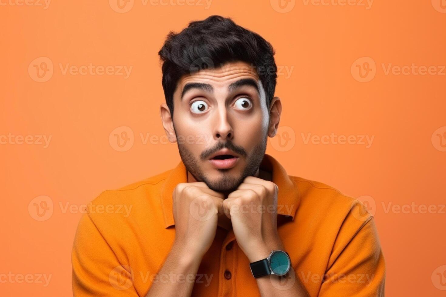 a man on solid color background photoshoot with Surprise facial expression photo