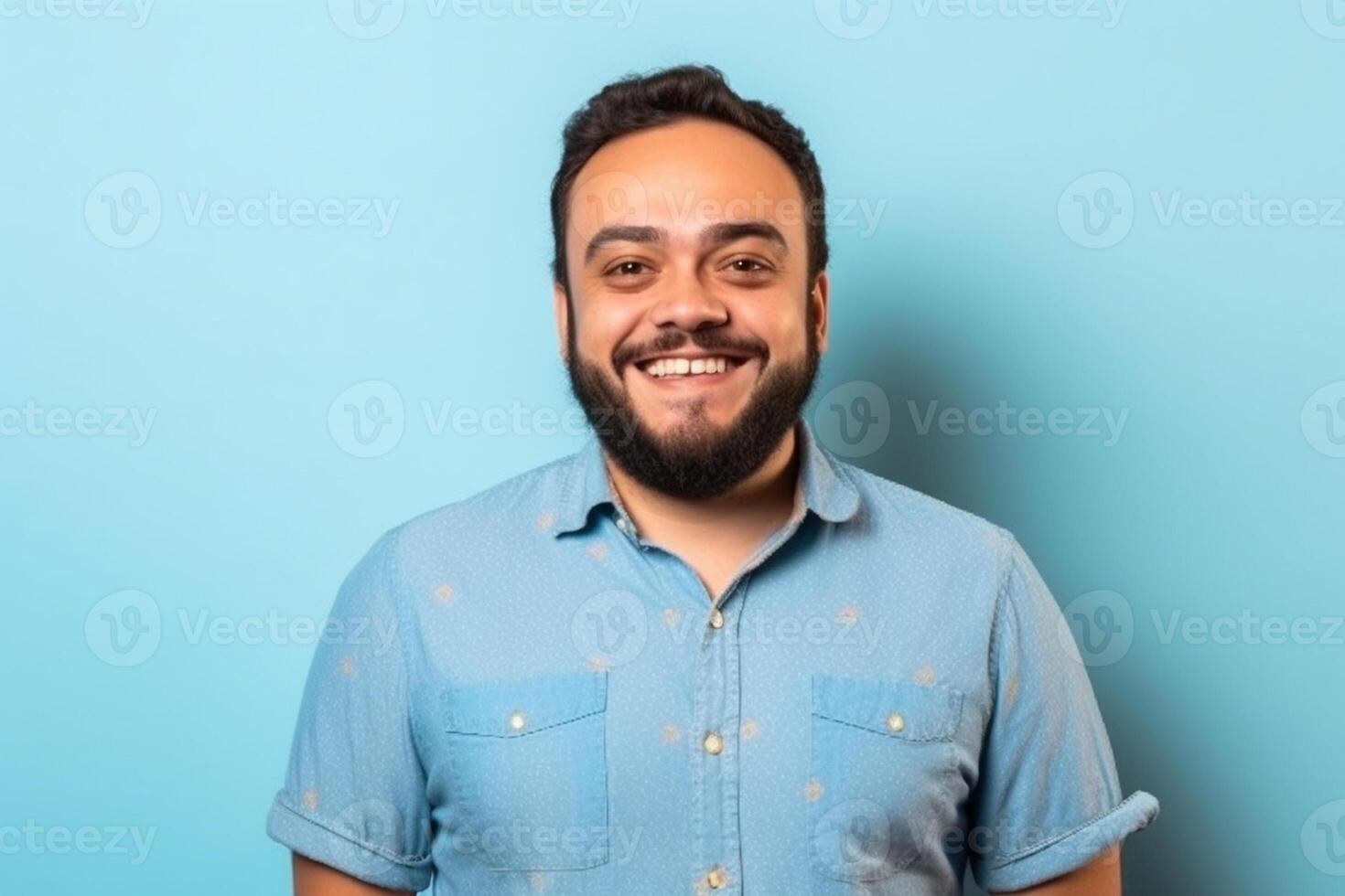 ai generativo un hombre en sólido color antecedentes con un sonrisa facial expresión foto