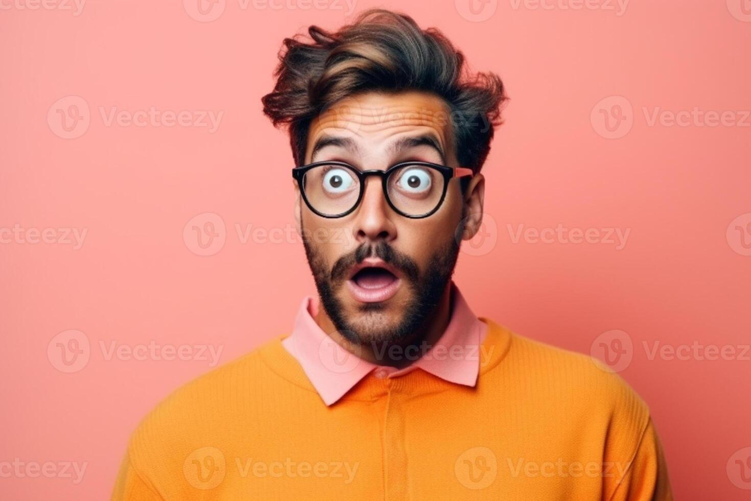 a man on solid color background photoshoot with Surprise facial expression photo