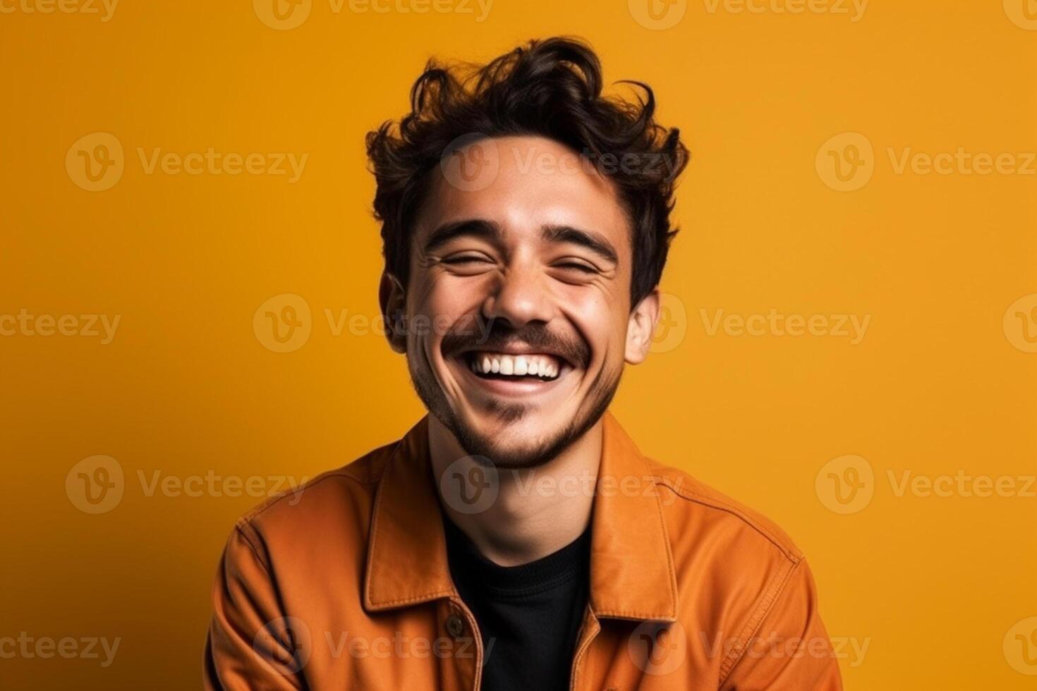 a man on solid color background photoshoot with Laugh face experession photo