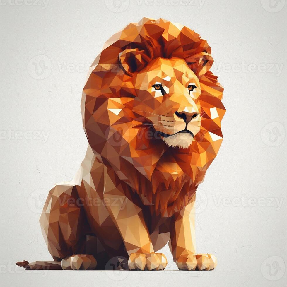 Low poly portrait of a lion. Polygonal low poly illustration. photo