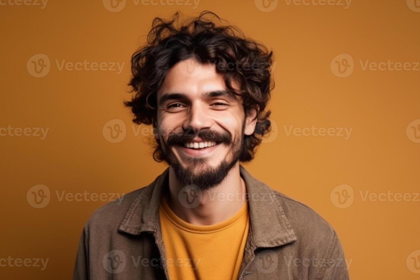 ai generativo un hombre en sólido color antecedentes con un sonrisa facial expresión foto