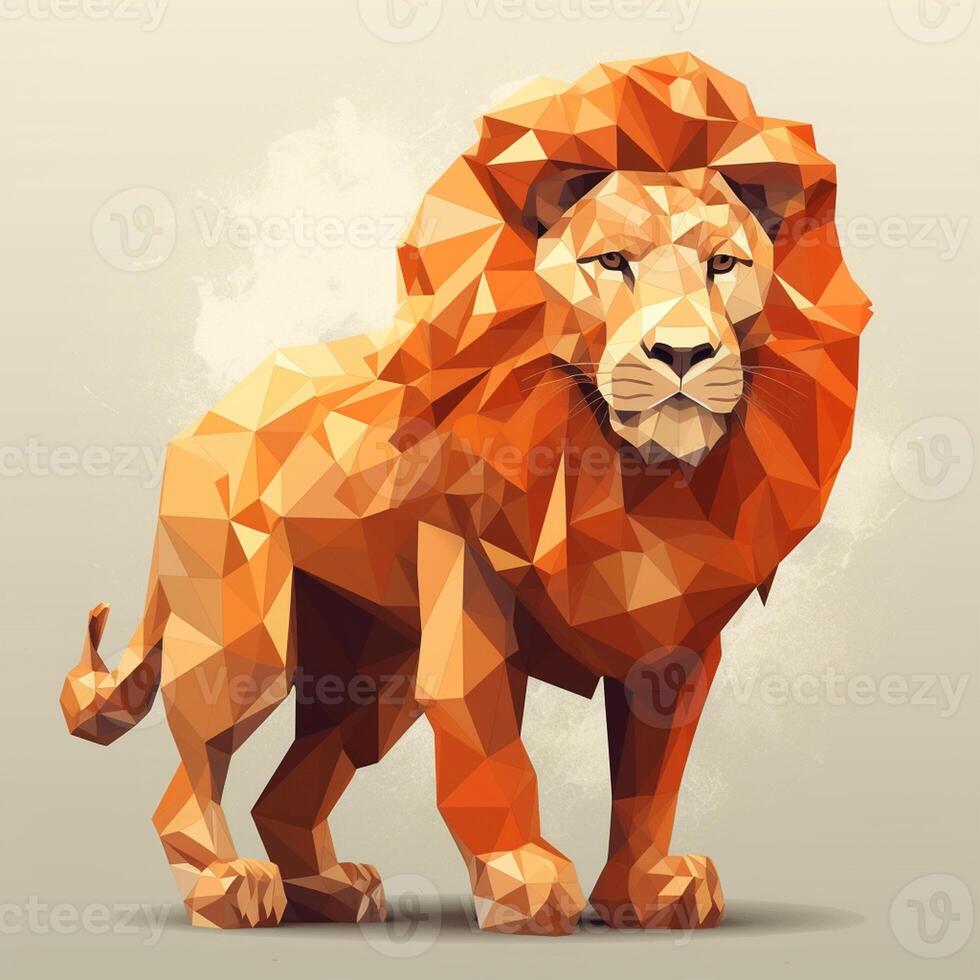 Low poly portrait of a lion. Polygonal low poly illustration. photo