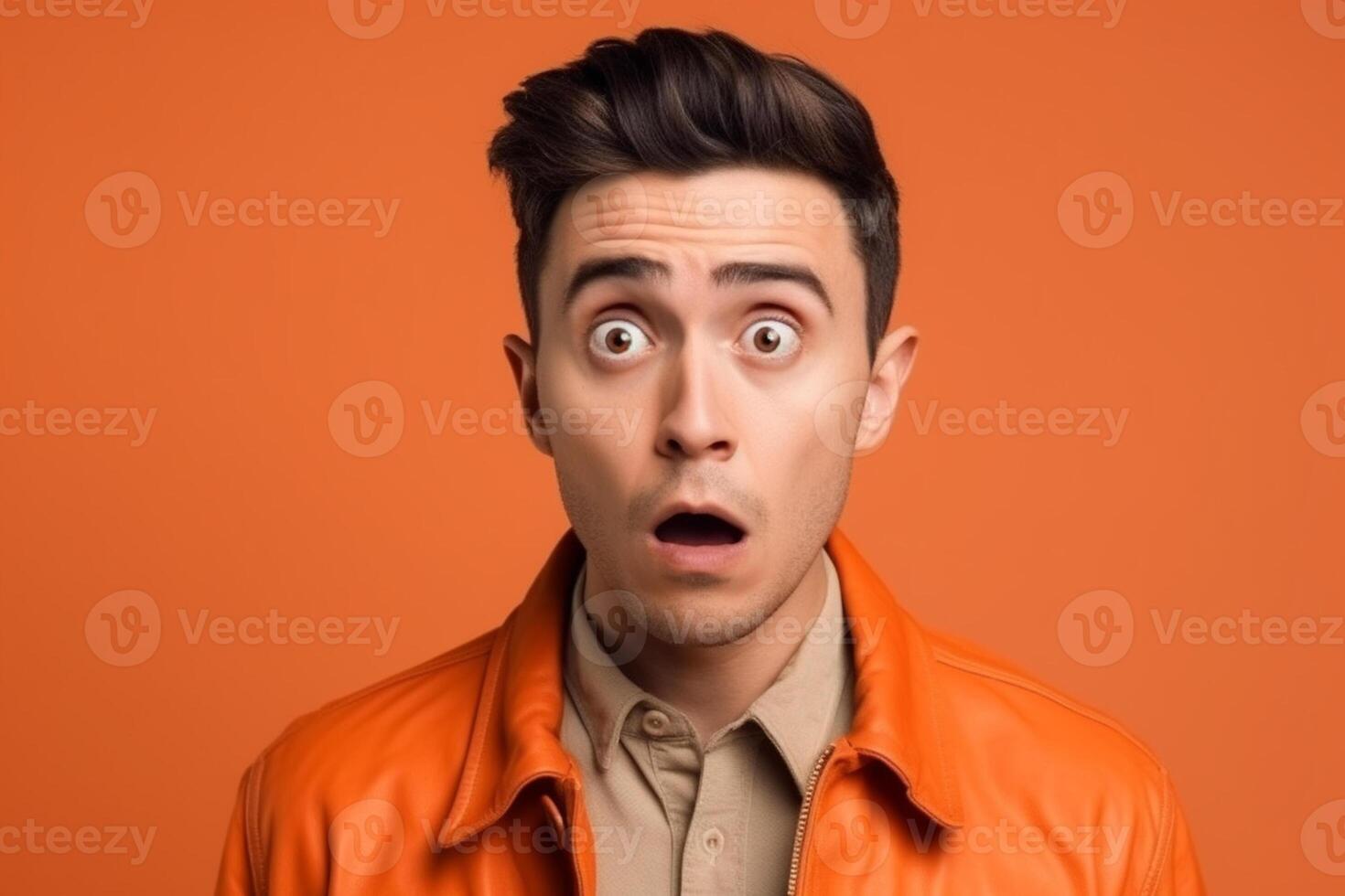 a man on solid color background photoshoot with Surprise facial expression photo