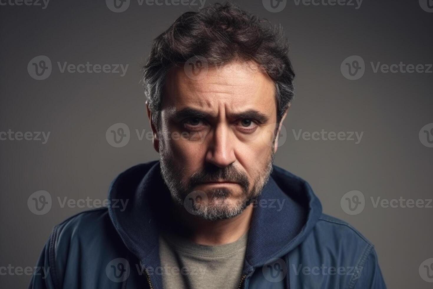 a man on solid color background photoshoot with Serious facial expression photo