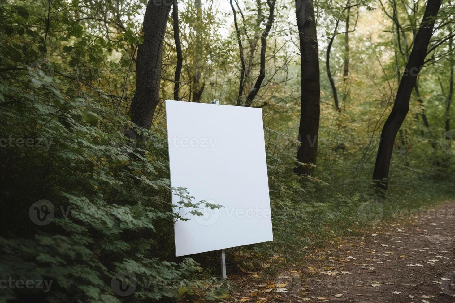 A blank white billboard mockup on a sidewalk in a city photo