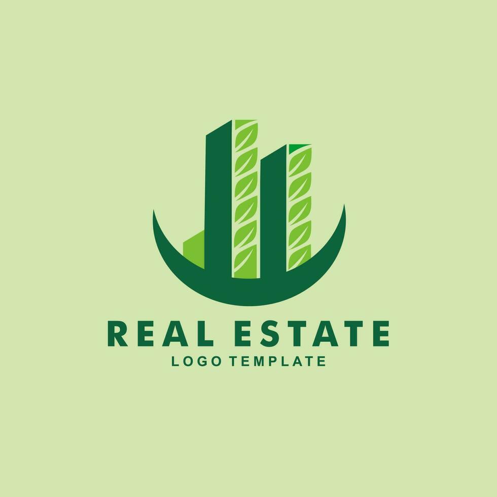 green building real estate logo design, logo for luxury housing, building logo design. green real estate building symbol for housing or apartment business with green eco-friendly concept vector
