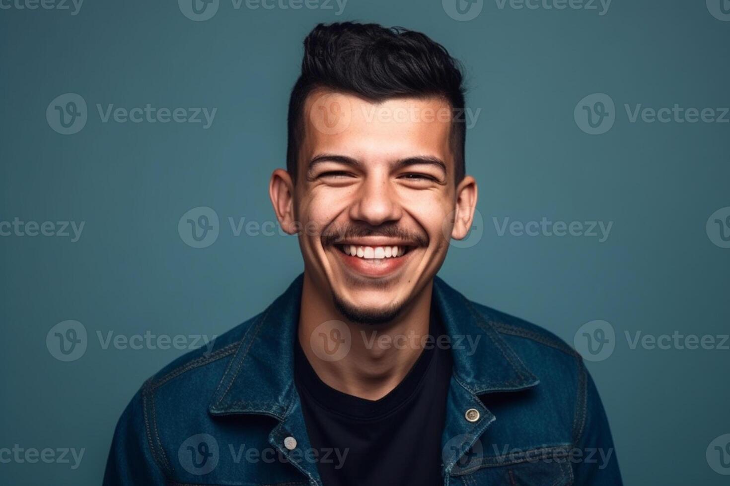 ai generativo un hombre en sólido color antecedentes con un sonrisa facial expresión foto