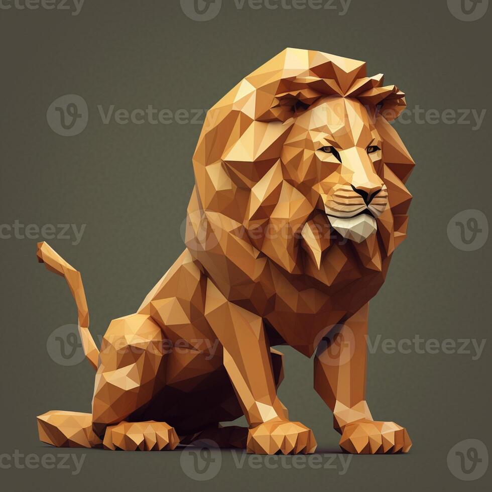 Low poly portrait of a lion. Polygonal low poly illustration. photo