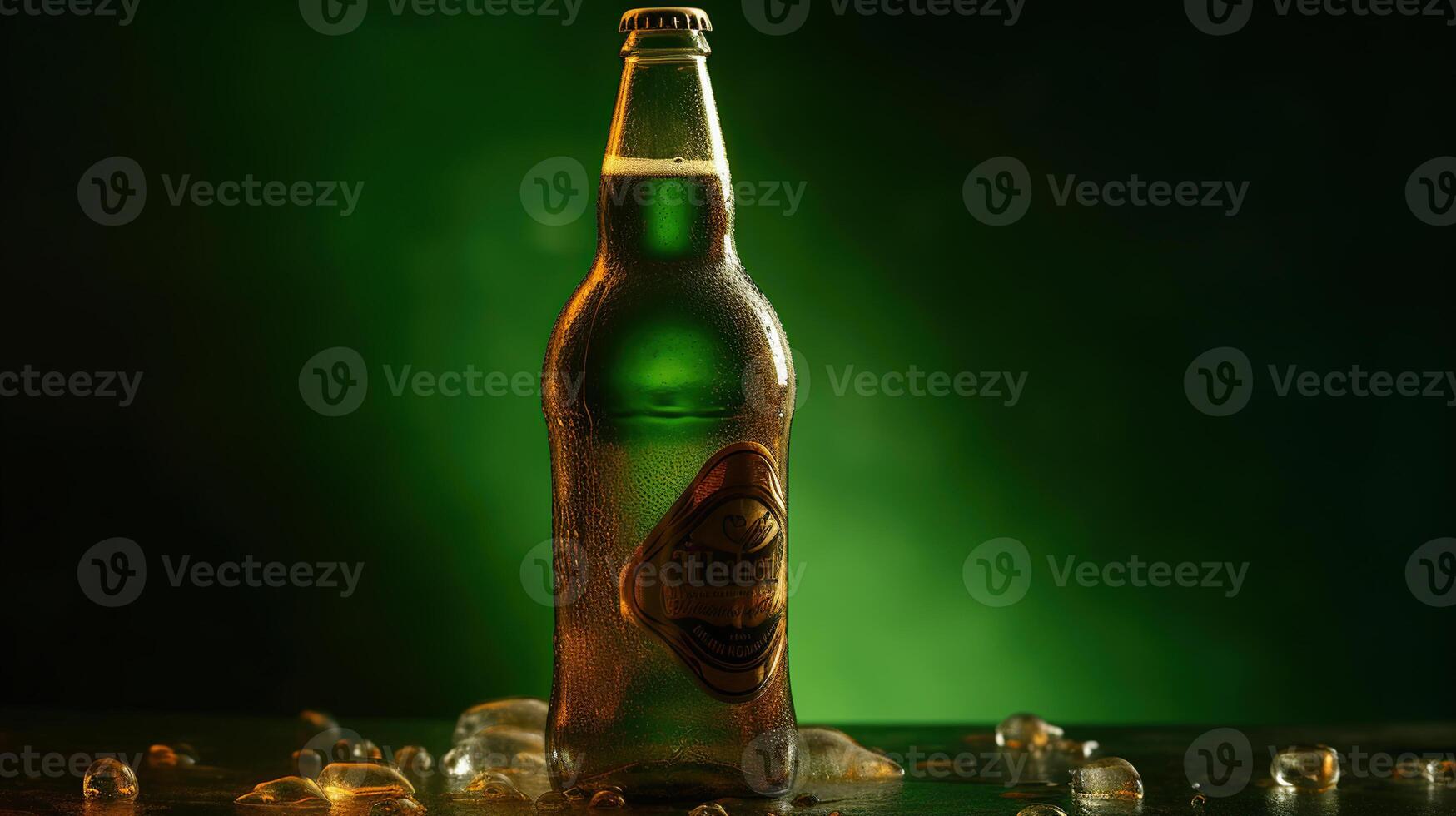 Bottles of cold and fresh beer with ice isolated, photo