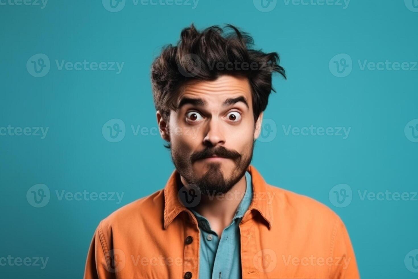 a man on solid color background photoshoot with Surprise facial expression photo