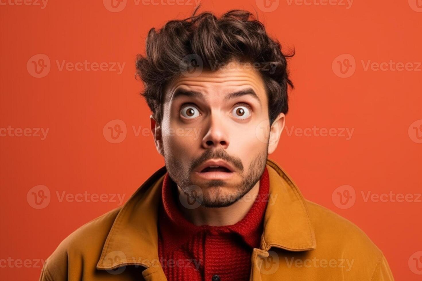 a man on solid color background photoshoot with Surprise facial expression photo